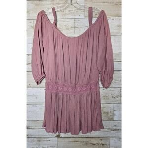 Soft Surroundings Womens Tunic Pastel Pink Crochet Blouse Flowy Cottage Boho M